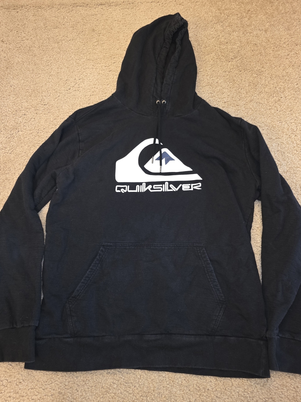 Quiksilver Mens XL Black Pullover Cotton Hoodie Pockets Drawstring Logo Graphic